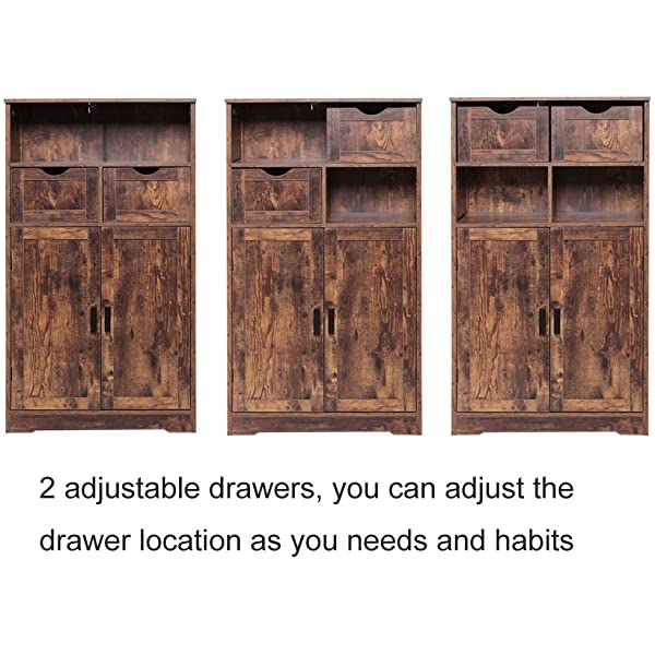 IWELL Large Storage Cabinet with 2 Adjustable Drawers & 2 Shelf, 42.5”H x 23.6”L x 11.8”W, Floor Storage Cabinet with Double Door, Sideboard, Cupboard for Living Room, Home Office, Rustic Brown