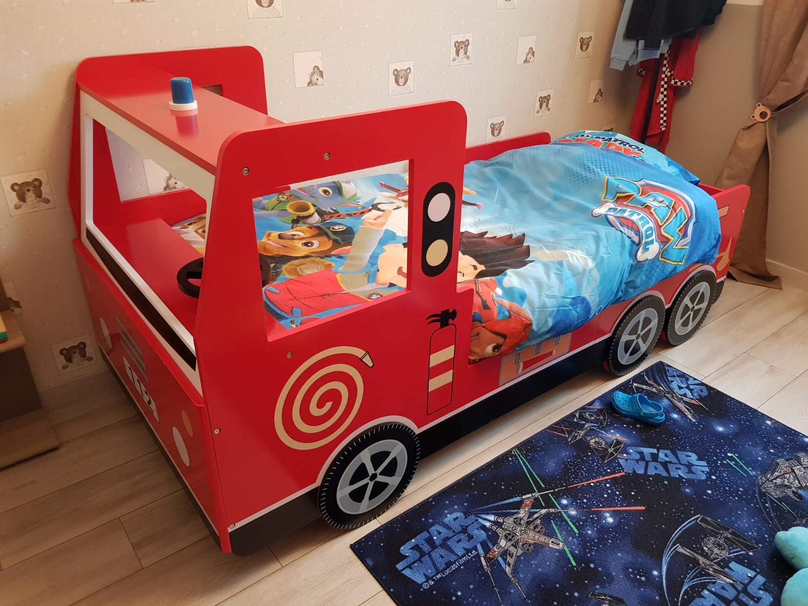 【Furniture】Children's Bed Frame Red Fire Truck Imitation Kids Bed Car Vehicle Bedroom Furniture Toddler's Bed