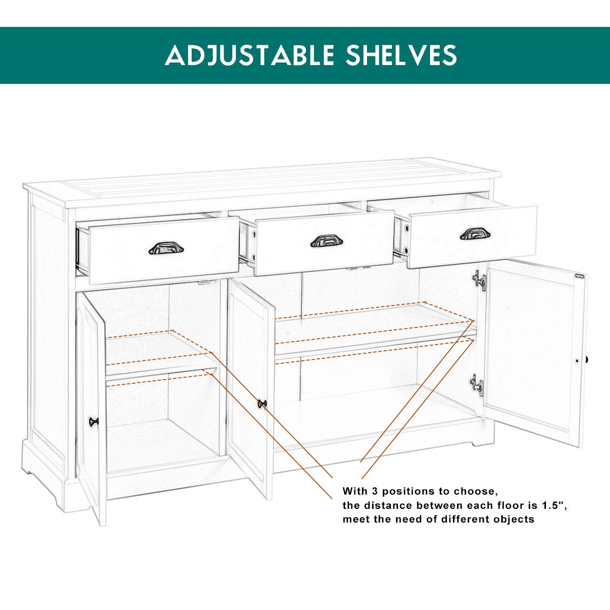 【Furniture】Sideboard Buffet Server Storage Cabinet Console Table Home Kitchen Dining Room Furniture