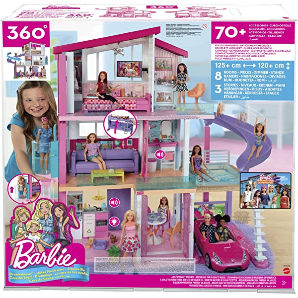 Barbie Dreamhouse Dollhouse with Wheelchair Accessible Elevator, Pool, Slide and 70 Accessories Including Furniture and Household Items, Gift for 3 to 7 Year Olds