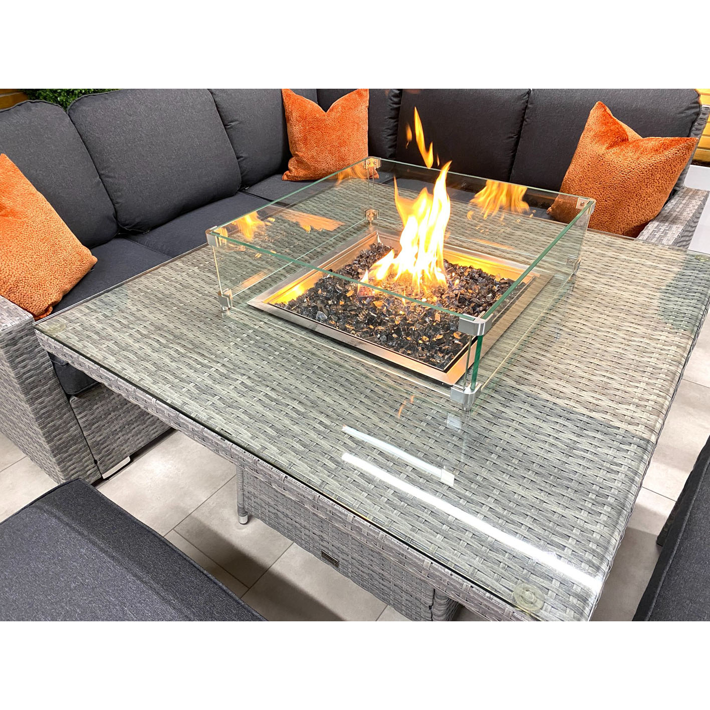 Chimes - Stone Grey Milan Compact Corner Dining Set with Firepit Table