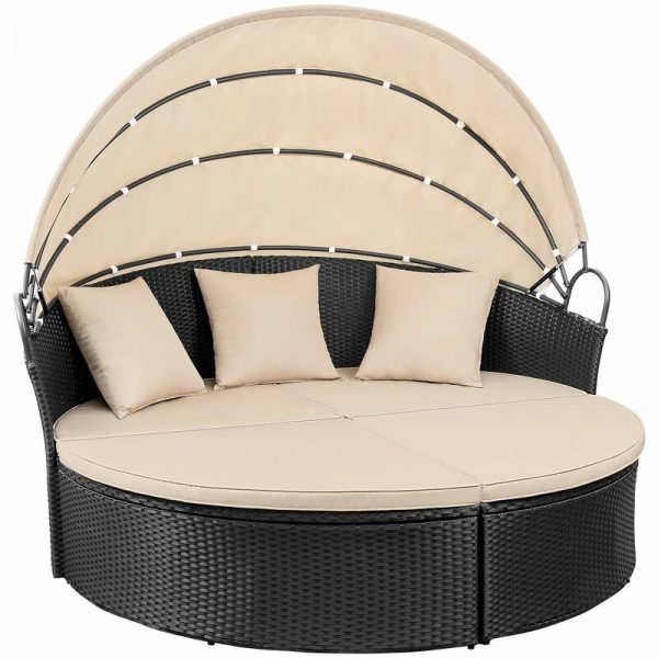 【Furniture】66” Wide Outdoor Wicker Patio Daybed with Cushions