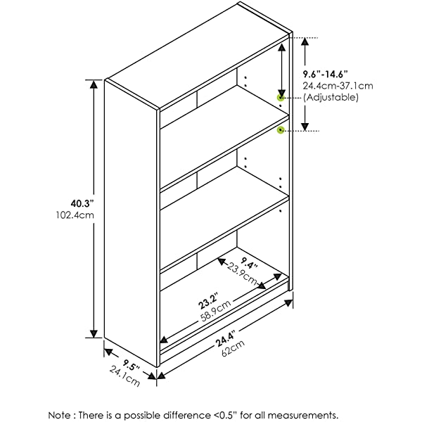 FURINNO JAYA Simple Home 3-Tier Adjustable Shelf Bookcase, White White 3-Tier Bookcase