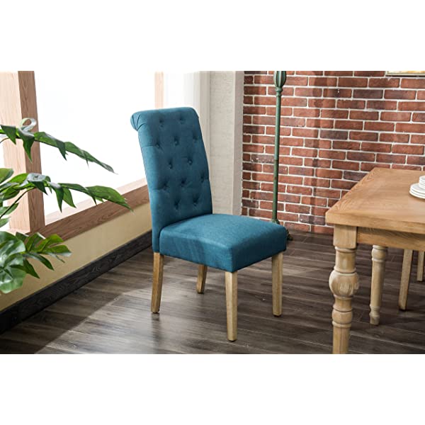 Roundhill Furniture Habitanian 6-Piece White Wash Dining Set with Tufted Chairs and Bench, Beige