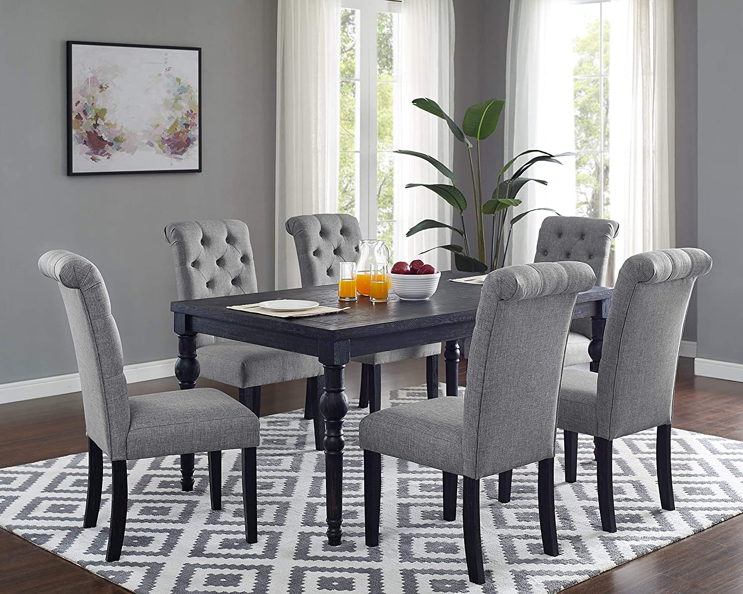 Roundhill Furniture Leviton Urban Style Dining Set: Table and 6 Chairs