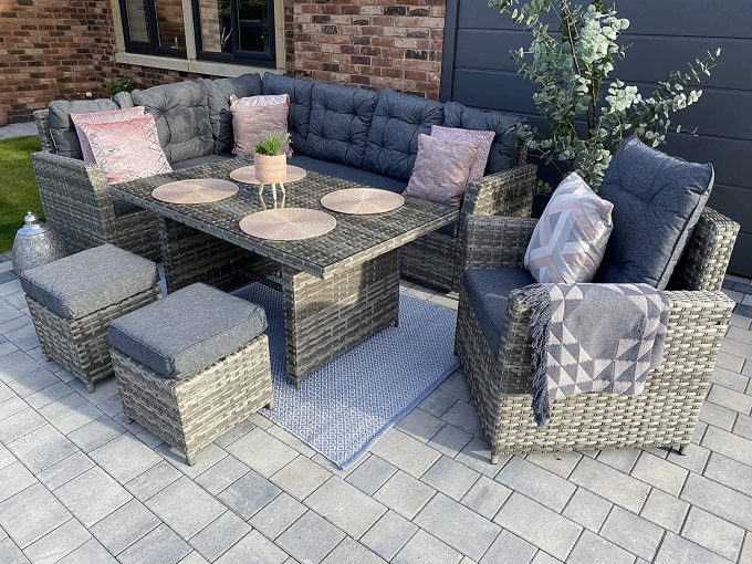 Sorrento Grey Rattan Outdoor Garden Dining Set 8 Seat - Right Side Facing