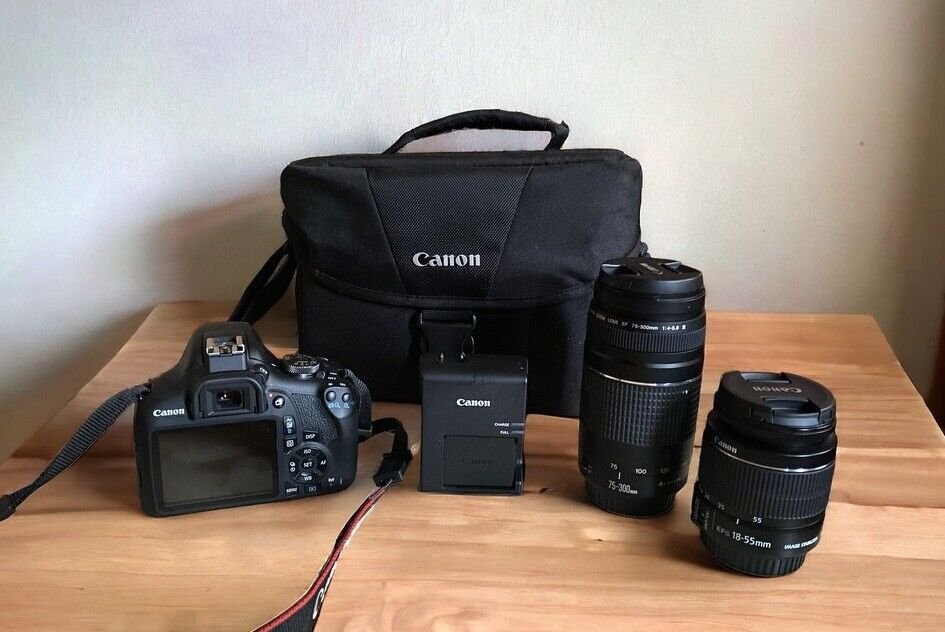 EOS Rebel T7 DSLR Camera2 Lens Kit with EF18-55mm + EF 75-300mm Lens, Black