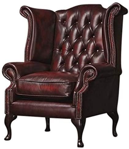 Chesterfield Genuine Antique Leather Queen Anne Chair (3 Colour Options) (Green)