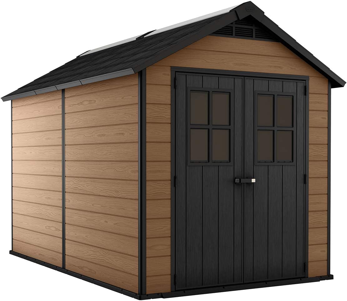 【Storage Shed】7.5×7 Large Resin Outdoor Storage Shed Kit – Perfect to Store Patio Furniture, Garden Tools