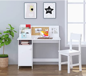 UTEX Kids Study Desk with Chair, Wooden Children School Study Table with Hutch and Chair for 3-8 Years Old, Student's Study Computer Workstation & Writing Table for Home School Use