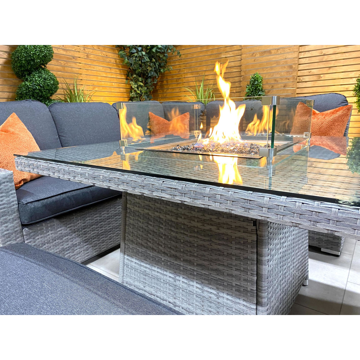 Chimes - Stone Grey Milan Compact Corner Dining Set with Firepit Table