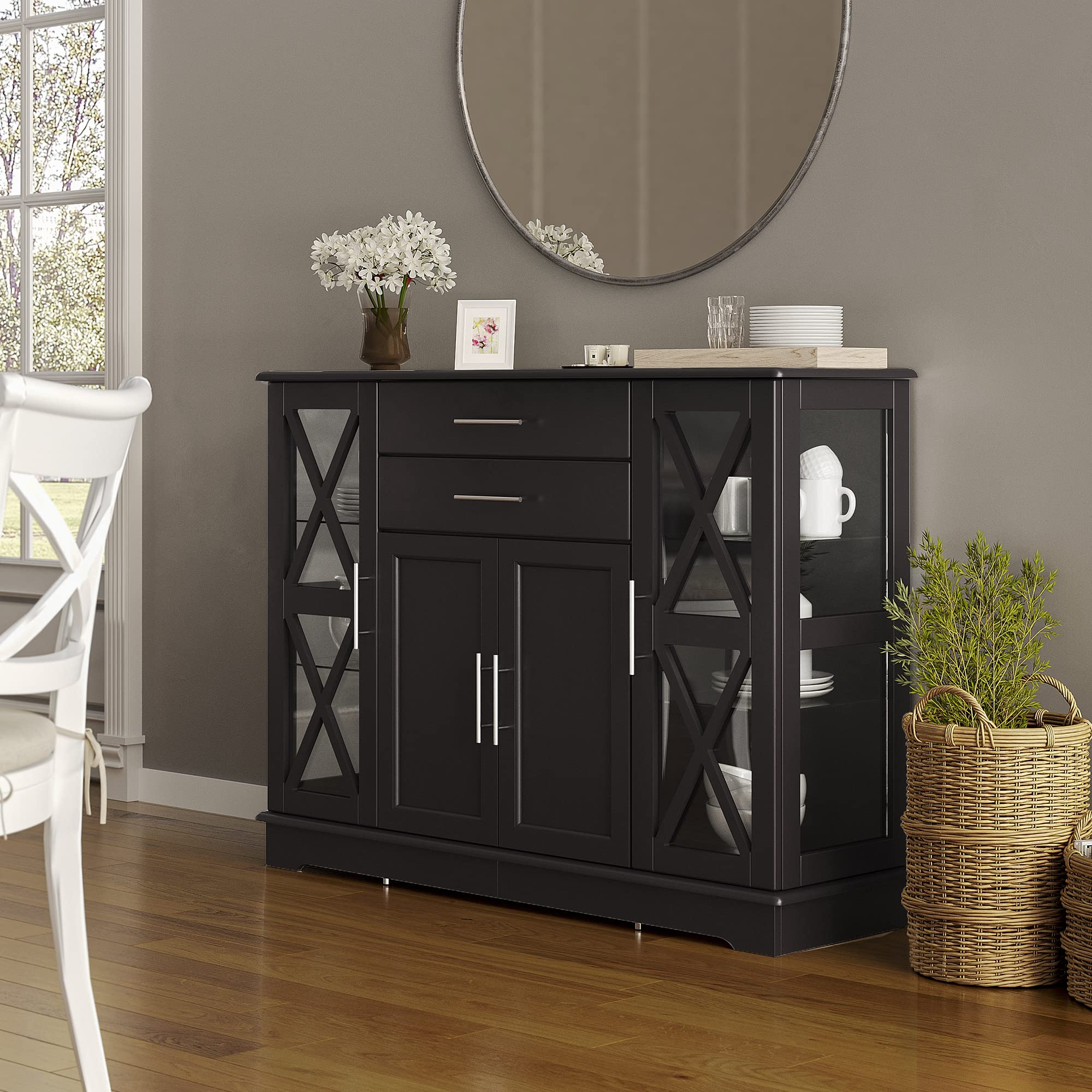 【Furniture】Wood 47 Inch Sideboard Buffet Storage Cabinet Console Sofa Table, Kitchen Dining Room Home Decor