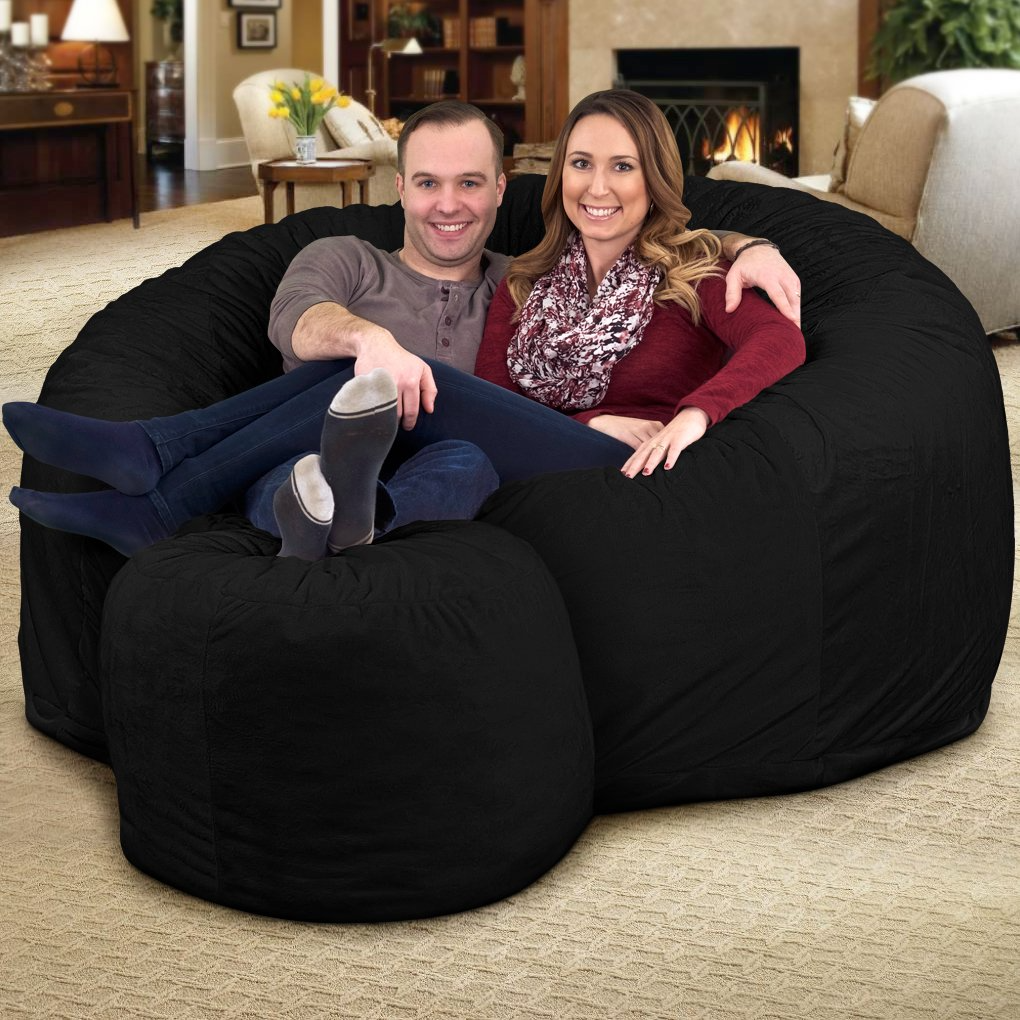 【Furniture】6000 Bean Bag Chair w/Footstool: Giant Foam-Filled Furniture - Machine Washable Covers