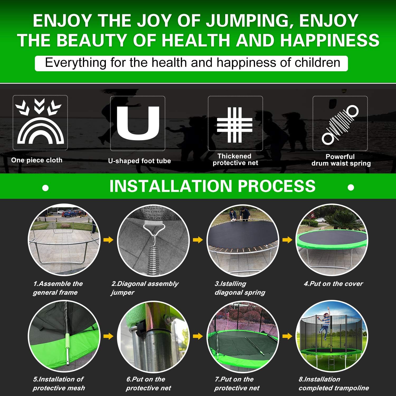 CalmMax Trampoline 12FT 14FT 15FT 16FT Jump Recreational Trampolines with Enclosure Net - ASTM Approved- Combo Bounce Outdoor Trampoline for Kids Family Happy Time