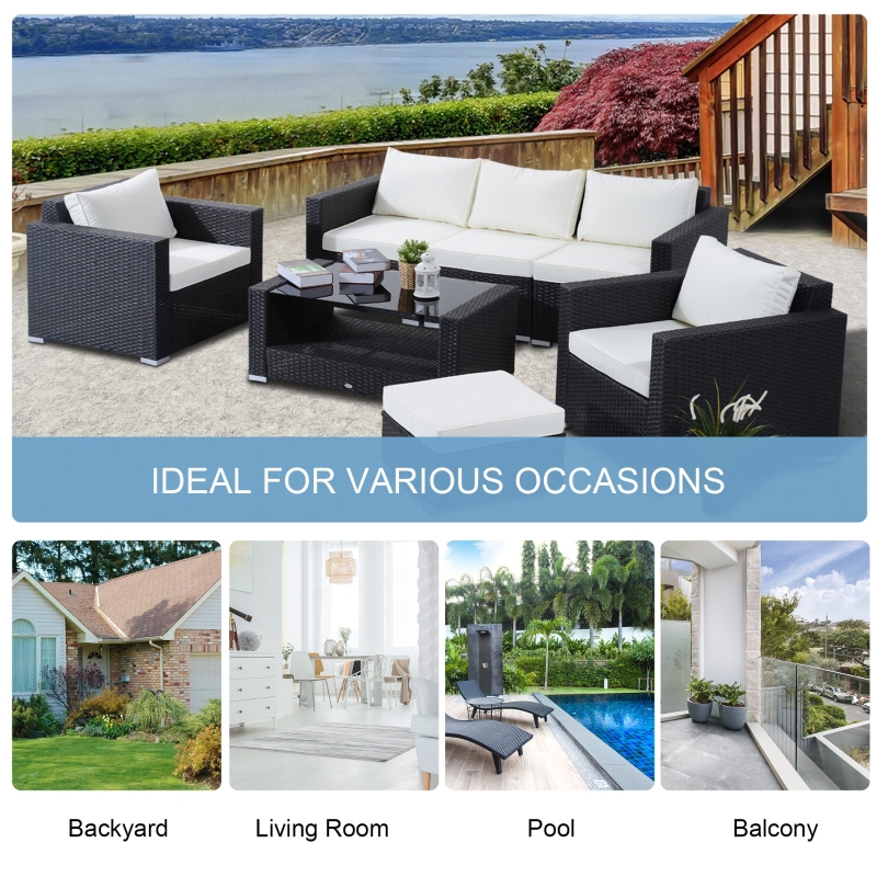 【Furniture】7Pc Rattan Set Outdoor Patio Furniture Sofa Table Sectional Wicker