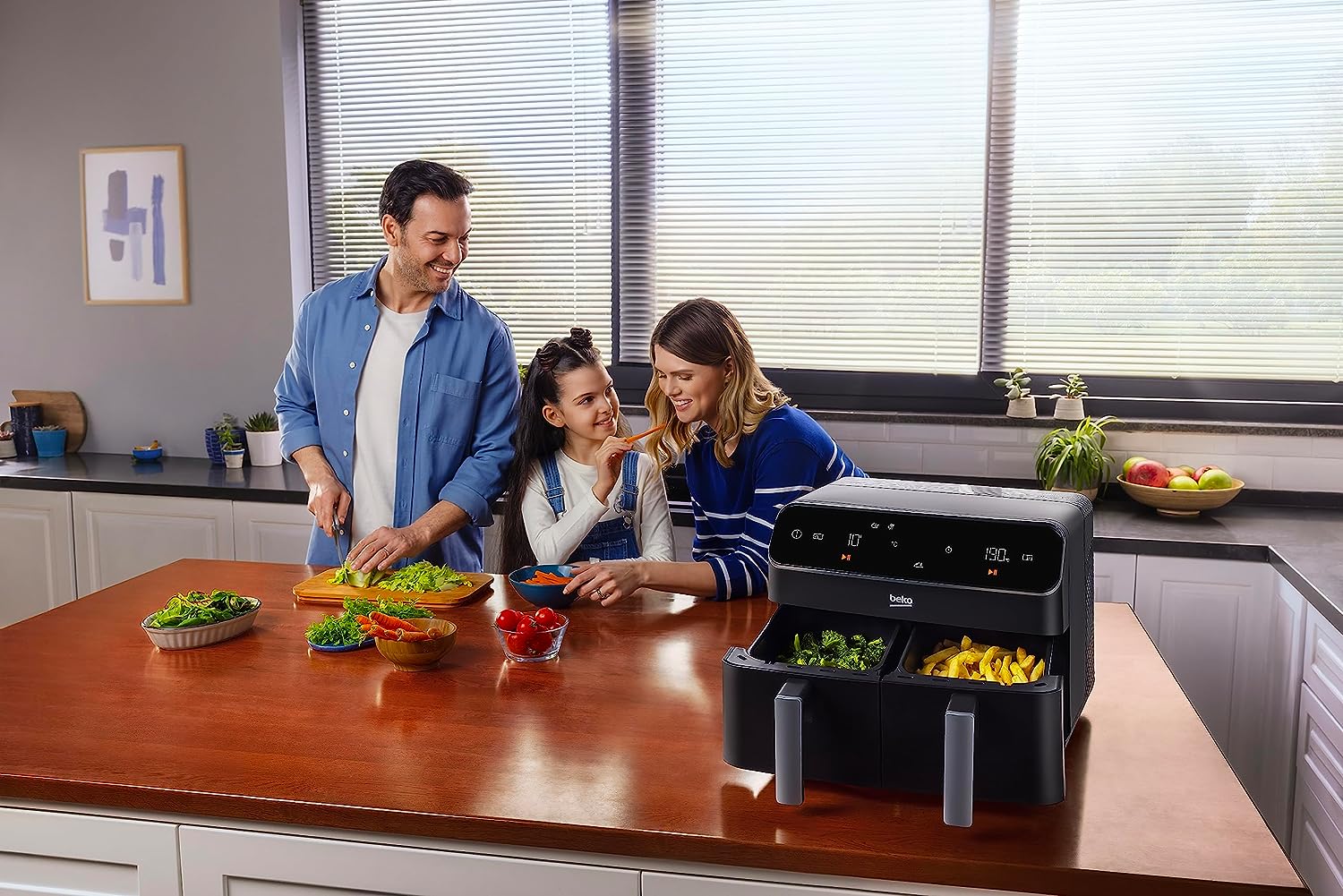 Beko Dual Zone Air fryer ExpertFry FRL5388B | 8.5L Capacity | Smart Finish | Match Cook | Wide LED Screen | 9 Automatic Cooking functions | Dehydrate | Air Fry