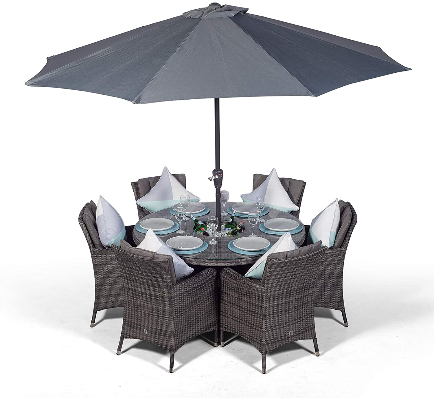 Arizona Deluxe 6-Seat Grey Rattan Cutlery Set with Ice Bucket Beverage Cooler