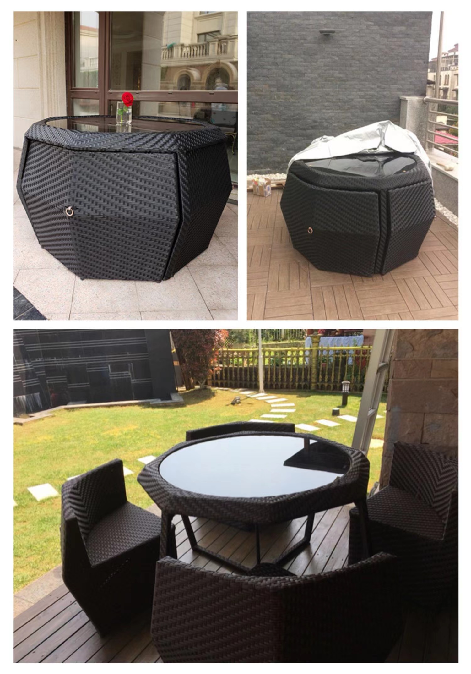 【Furniture】Five-piece Set of Outdoor Rattan Creative Furniture Rattan Chair Leisure Table