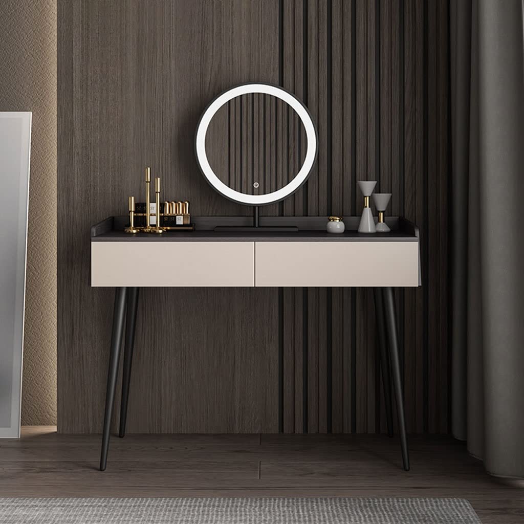 【Furniture】Vanity For Bedroom Modern Bedroom Dresser Vanity Desk with 2 Drawers, 1 Stool & LED Mirror