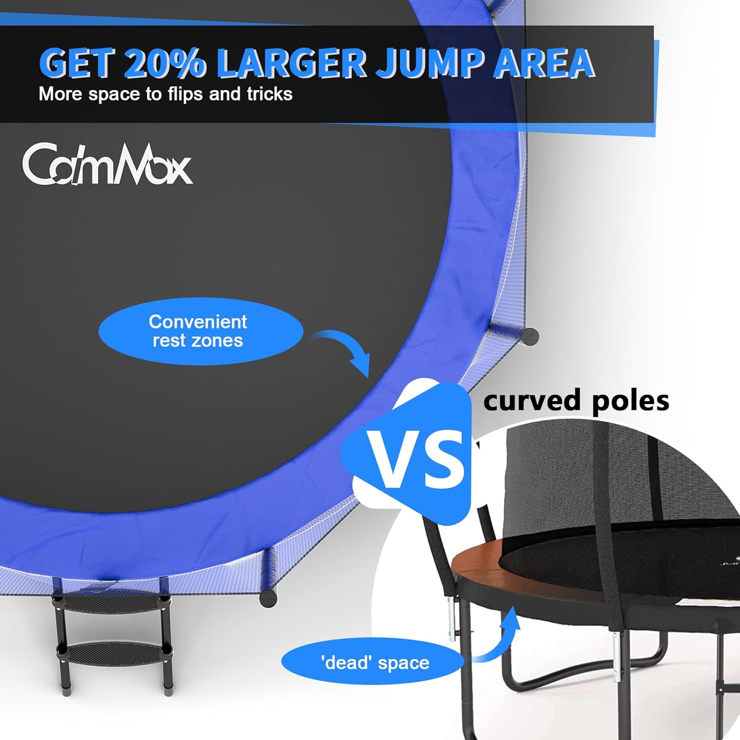 CalmMax Trampoline 12FT 14FT 15FT 16FT Jump Recreational Trampolines with Enclosure Net - ASTM Approved- Combo Bounce Outdoor Trampoline for Kids Family Happy Time