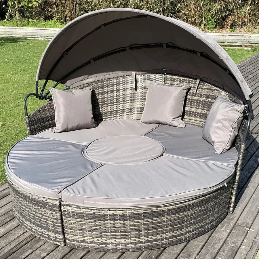 CAMROSE RATTAN GARDEN DAY BED IN GREY